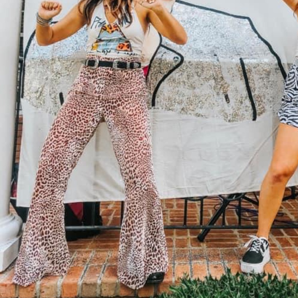 Nasty Gal Cheetah Pink Flared Pants